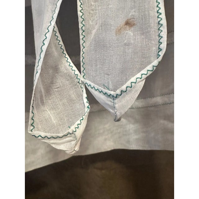 Textile Vintage 1930s Sheer Cotton Apron w/ Lace Inserts & Aqua Zig-Zag Stitching Handmade For Sale - Image 7 of 8