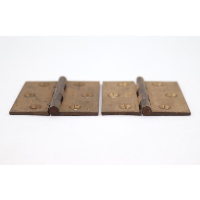 Traditional Pair of Vintage 2 X 2 In. Brushed Brass Butt Cabinet Hinges For Sale - Image 3 of 4