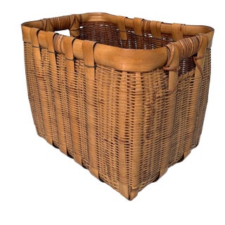 Vintage Japanese Bamboo Basket with Handles, 1950s For Sale