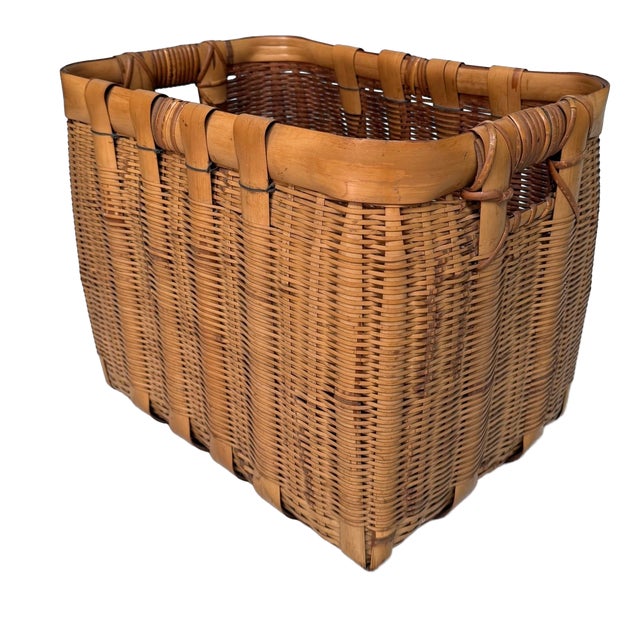 Vintage Japanese Bamboo Basket with Handles, 1950s For Sale
