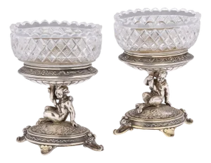 19th Century Victorian Silver & Glass Figural Salts from Elkington, 1896, Set of 2
