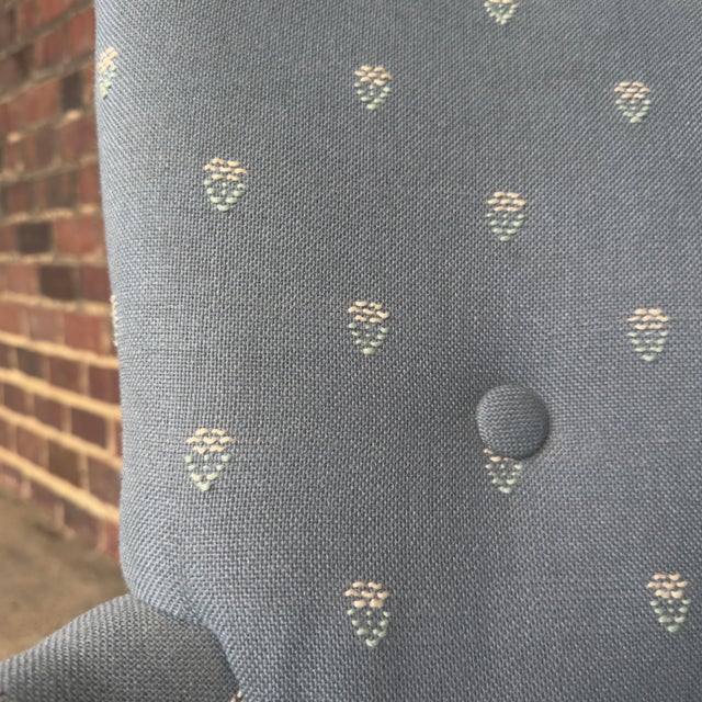 Light Blue Embroidered Mid Century Style Accent Chair For Sale - Image 12 of 12