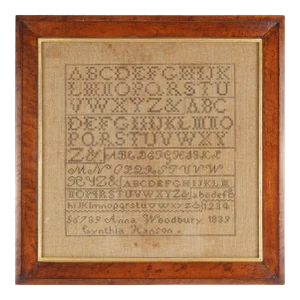 Framed American Needlework Sampler by Anna Woodbury, C. 1848-65