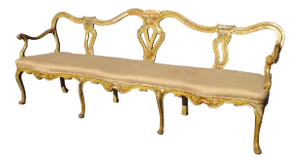 Antique 19th Century French Louis XVI Gold Floral Frame Settee Four Seat