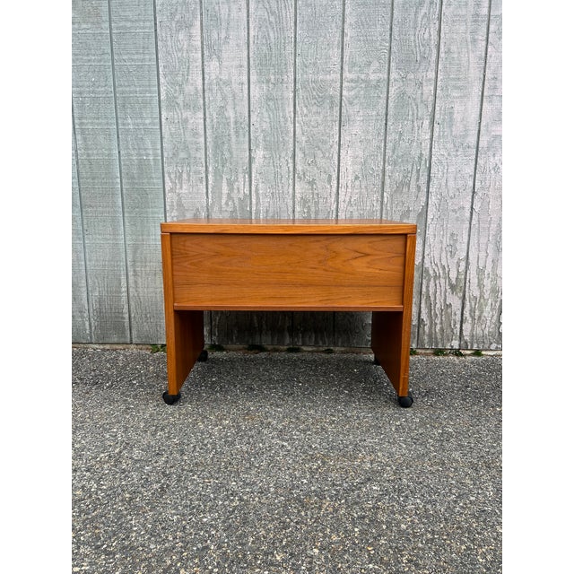 Danish Modern Teak Writing Desk With Finished Back on Castor Wheels For Sale - Image 12 of 13