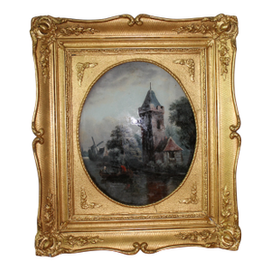 18th-Century Dutch Églomisé Painting – Reverse Glass Art With Gilding | 21x24 Inches | Framed