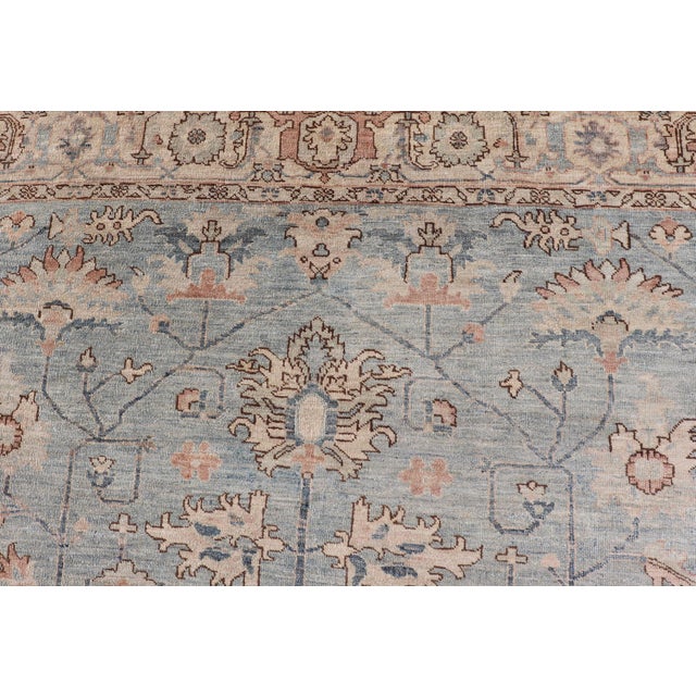 Afghanistan Tabriz Rug With Pale Blue Field and Soft Floral Design For Sale - Image 13 of 18