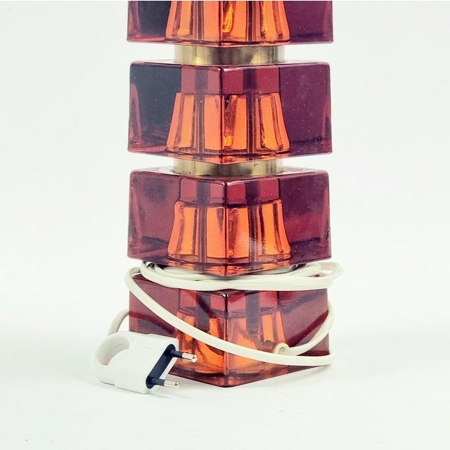 Brown Large Mid-Century Scandinavian Art Glass and Brass Table Lamp attributed to Carl Fagerlund for Orrefors, Sweden, 1960s For Sale - Image 8 of 9