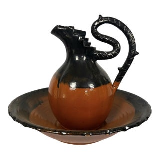 Kenneth George Signed Sanford Nc Pottery Dragon Pitcher & Basin Set For Sale