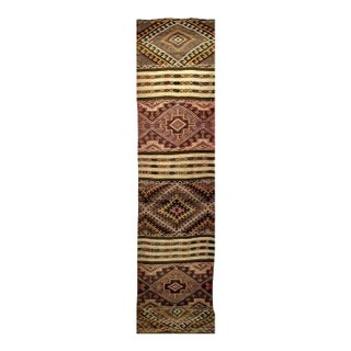 Vintage Moroccan Tribal Kilim Runner, Handwoven Wool, Geometric Medallion Pattern, 3’ X 13’ For Sale
