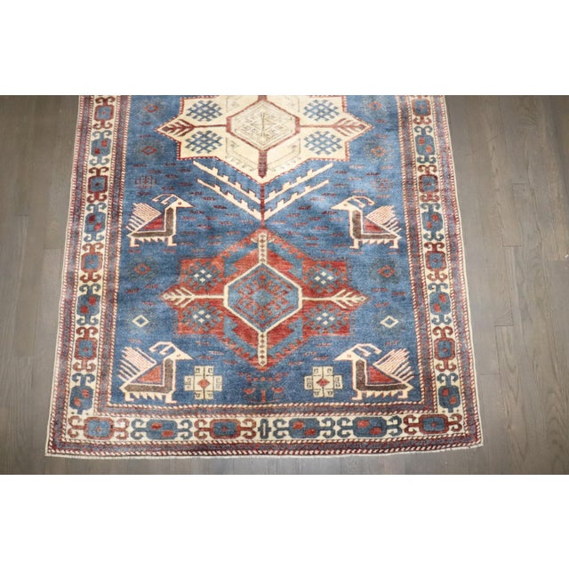 Blue Vintage Inspired Caucasian Rug rug no.j4884 For Sale In New York - Image 6 of 7