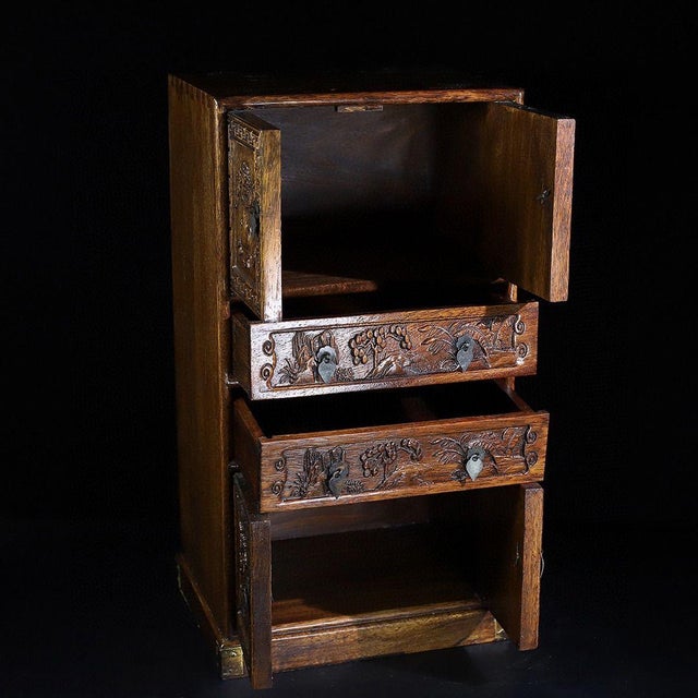 Wood Vintage Huali Wood Miniature Cabinet With Drawers and Carved Doors For Sale - Image 7 of 10
