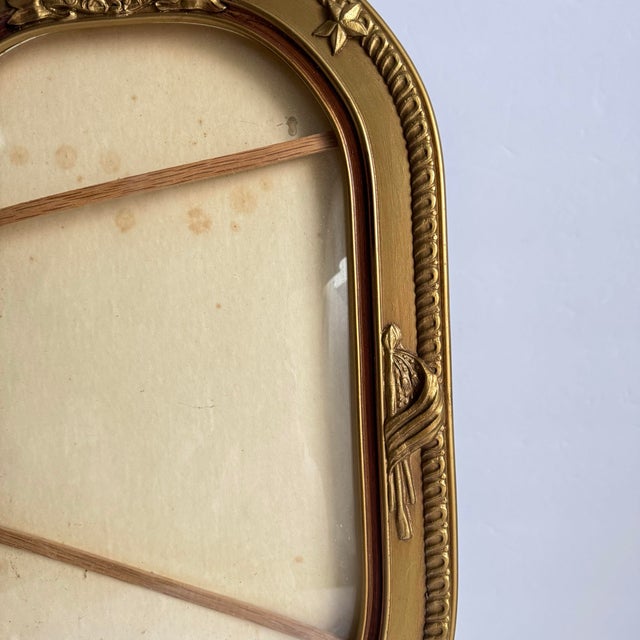 Art Deco Antique Eagle Convex Glass Picture Frame Gold Military Wwii Usa Large Oval Portrait For Sale - Image 3 of 8