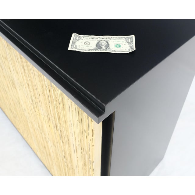 Dorothy Draper Pair Black Lacquer 4 Drawers "Linen Fold" Fronts Bachelor Chests Dressers MINT For Sale - Image 4 of 12