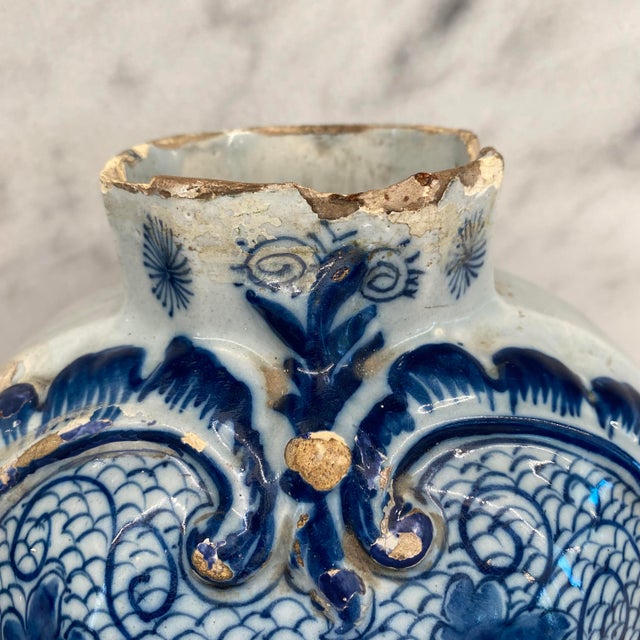 Ceramic Antique Dutch Delft Blue and White Faience Vase For Sale - Image 7 of 16