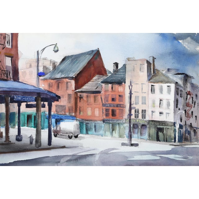 Figurative 1950s "Peck Slip P4.24" Watercolor Painting by Eve Nethercott For Sale - Image 3 of 3