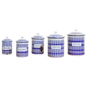 1920s French Enamel Canisters - Set of 5