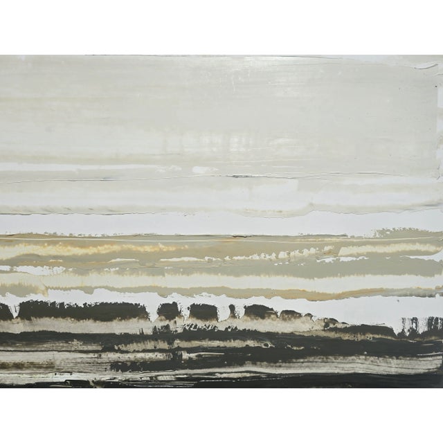 Abstract 35.4' X 27.6' High End Shadow Box Framed Contemporary Neutral Color Palette Abstract Seascape / Landscape Original Oil Painting | Color Field For Sale - Image 3 of 9
