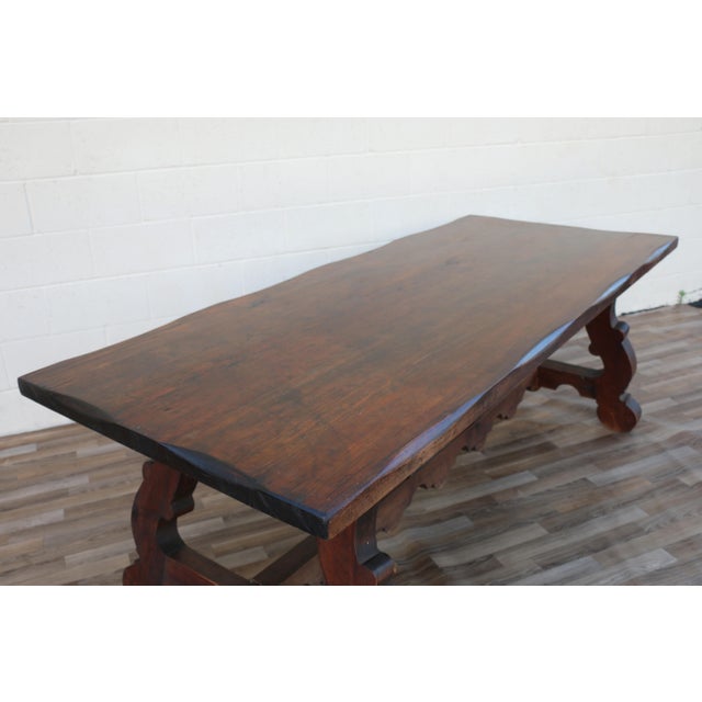 Antique Spanish Revival Solid Wood Trestle Dining Table, Mid 20th Century For Sale - Image 14 of 18