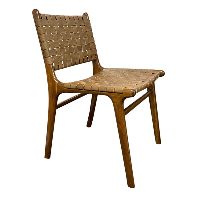 Andrianna Shamaris Modern Chair Series Single Backed Leather Woven Chair For Sale