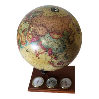 Illuminated Terrestrial Globe Manufactured by Scan/Globe a/S (Denmark) W/a 3-Way Integrated Weather Station For Sale