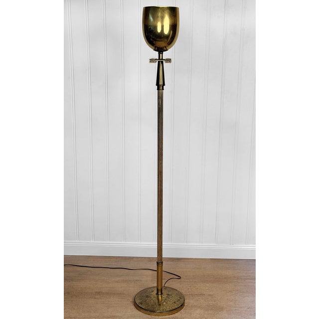 Art Deco Vintage Art Deco Brass Greek Keyhole Chalice Torchiere Floor Lamp For Sale - Image 3 of 11