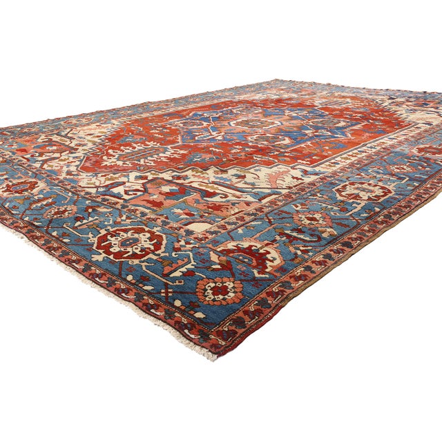 78331 Late 19th Century Antique Persian Serapi Rug, 11'03 x 15'04. Emanating a sense of regal sophistication, this hand-...
