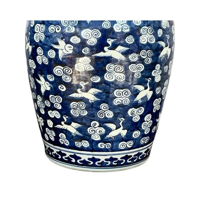 Chinese Blue and White Porcelain Baluster Jars With Cranes - A Pair For Sale - Image 4 of 9