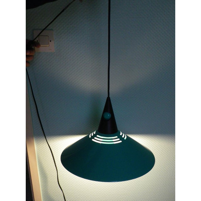 Emerald Blue Metal Pendant Light, 1980s For Sale - Image 9 of 10