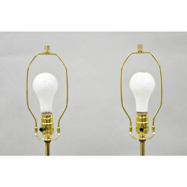 Vintage Modeline Mid Century Modern Walnut & Blue Stained Glass Table Lamps Pair For Sale - Image 12 of 14