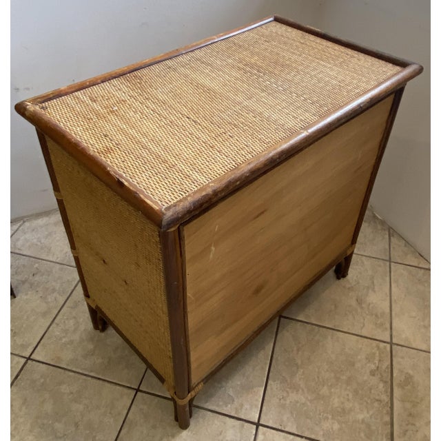 Wood Vintage Rattan and Bamboo Cane Chest of 3 Drawers, 1970s For Sale - Image 7 of 15