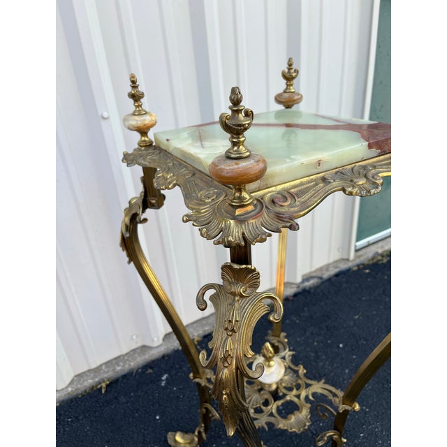 Art Nouveau Onyx and Brass Planter Stand With Polished Finials For Sale - Image 10 of 12