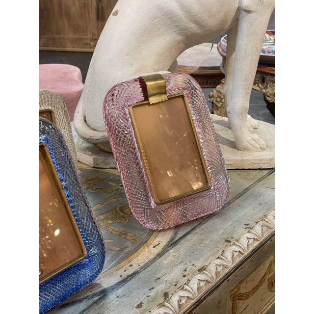 Early 21st Century Modern Pink Murano Glass and Brass Picture Frame For Sale In Dallas - Image 6 of 7