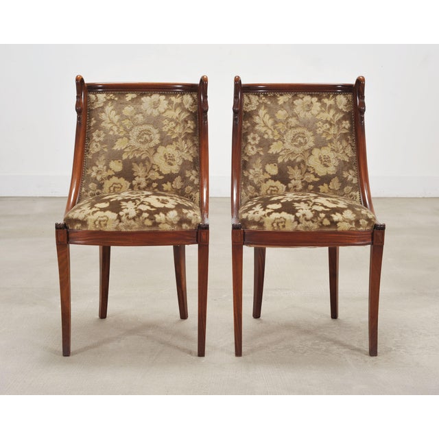 Set of Six French Empire Mahogany Swan Gondola Dining Chairs For Sale - Image 4 of 18