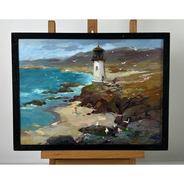 Impressionist Oil Painting Lighthouse by the Sea on the Beach Yuriy Suprunchuk For Sale - Image 3 of 11