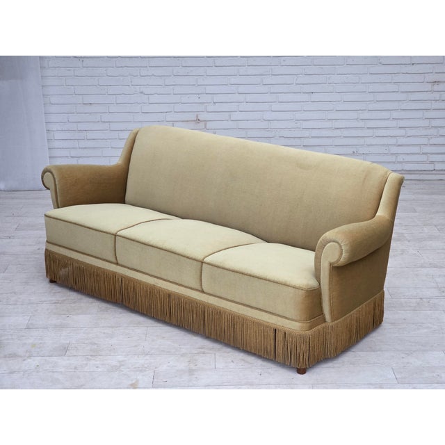 1970s Danish Oak Three-Seater Sofa with Velour Upholstery, 1970s For Sale - Image 5 of 18