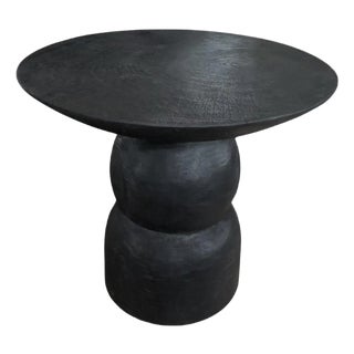 Round Side Table Crafted From Mango Wood Burnt Finish For Sale
