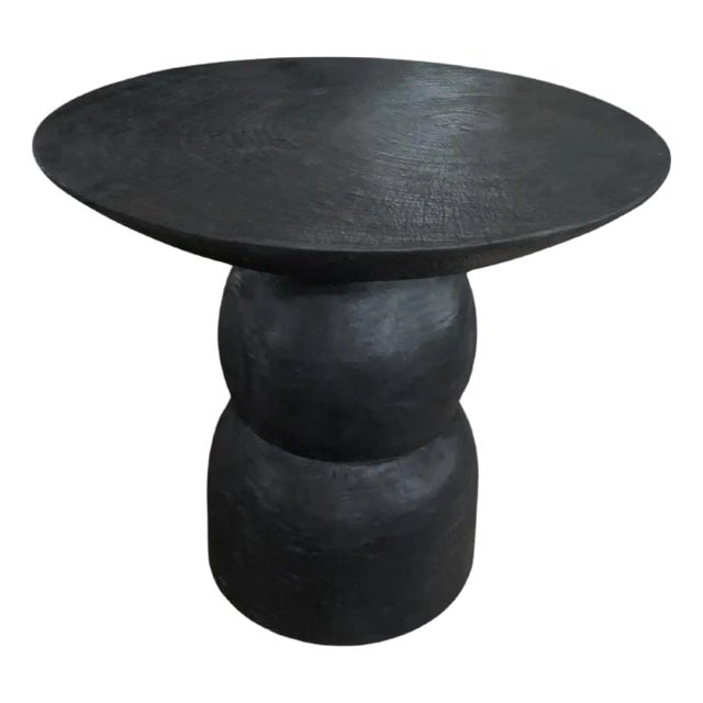 Round Side Table Crafted From Mango Wood Burnt Finish For Sale