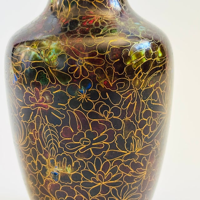 Late 20th Century Cloisonne Brass Vase For Sale - Image 5 of 9