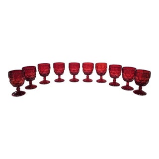 Mid Century Modern Viking Glass Ruby Red Goblets, Attributed - Set of 10 For Sale