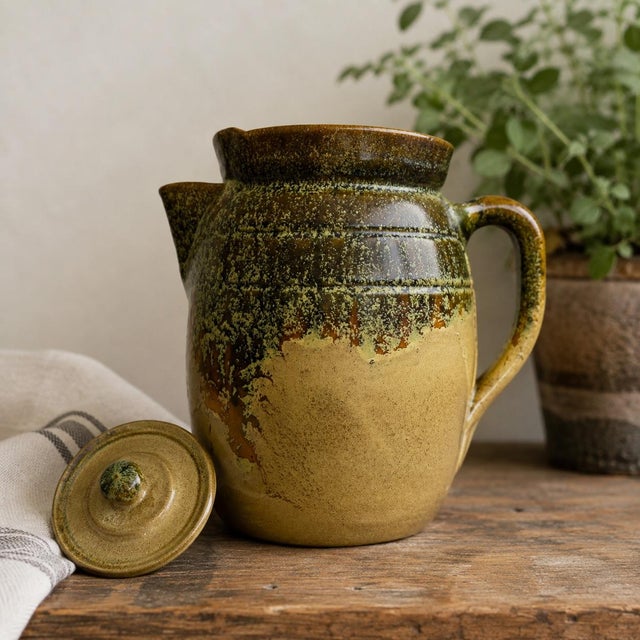 Olive Attributed CC Cole Pottery Nc Lidded Coffee Pot, Mid-20th Century For Sale - Image 8 of 8