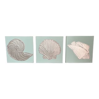 Mint & Silver Seashell Trio Canvas Art Collection, Designed by Cheryl P. Kohloff For Sale