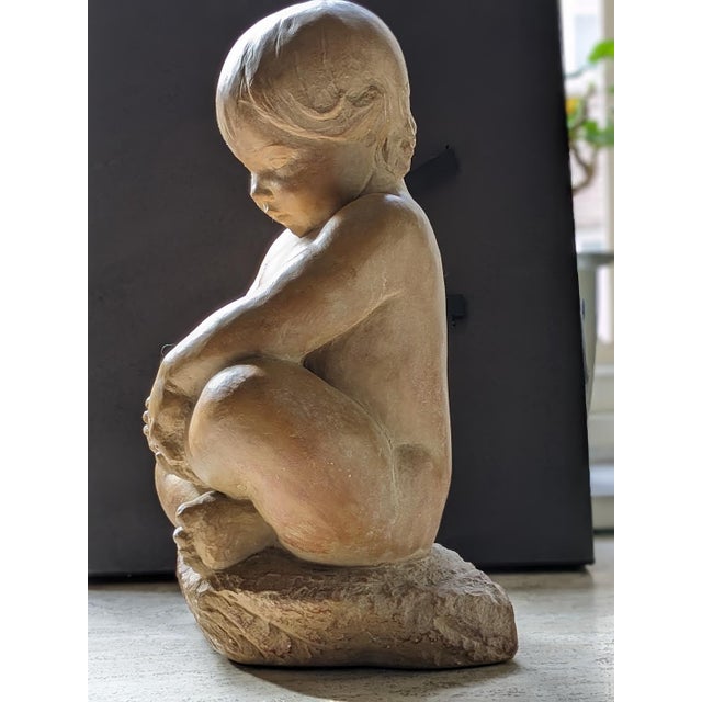 Realism Albert Maques Sculpture of Child in Terra Cotta; Early 20th C. For Sale - Image 3 of 9