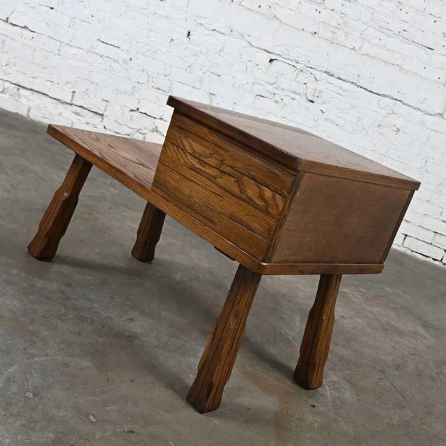 Vintage Rustic Ranch Oak Step End Table With 2 Drawers & Acorn Brown