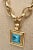 Metal Vintage Givenchy Brass Chain and Link Necklace With Turquoise Glass Pendant Medallion For Sale - Image 7 of 8