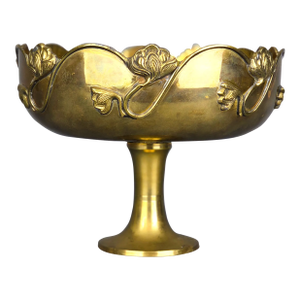 Early 20th Century Large Art Nouveau Floral Brass Pedestal Bowl