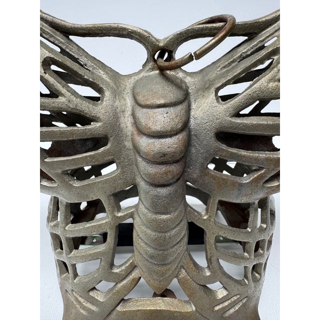 Vintage Cast Iron Butterfly Table Lamp Openwork Accent Light Shadow Casting For Sale - Image 4 of 12