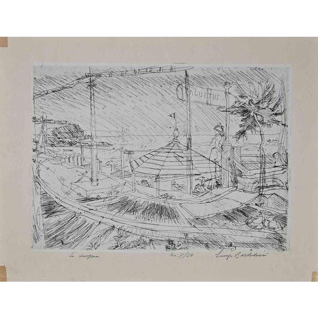 The beach is an original artwork created by the italian artist luigi bartolini (1892-1963) in 1950. Black and white...