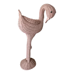 Vintage Palm Beach Pink Wicker Flamingo Plant Stand