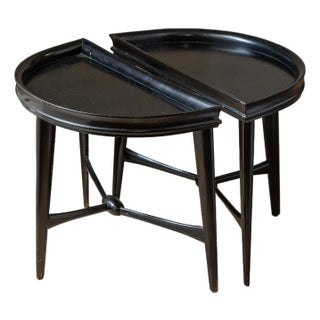 Vintage Black Lacquer Demi-Lune Side Tables - A Pair For Sale